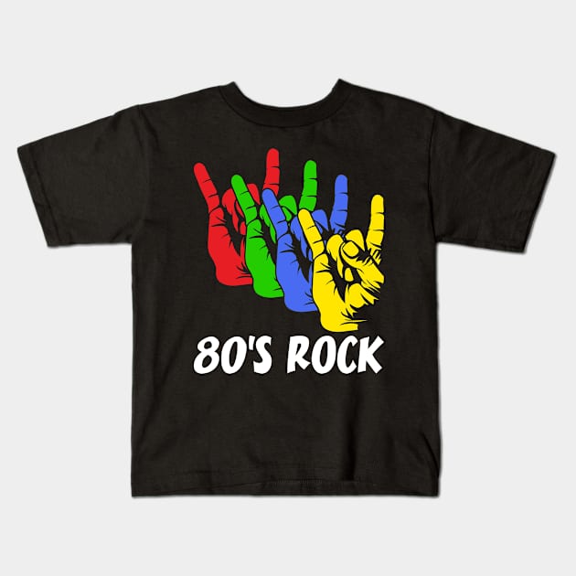 80s Rock Sign Of The Horns, Devils Horns, Rock Music Fans, Awesome Kids T-Shirt by PorcupineTees